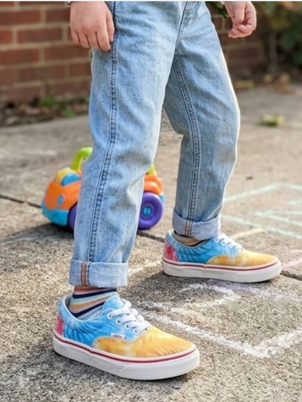 Vans Kids Tie-Dye Low Top Sneakers In Blue,yellow &pink